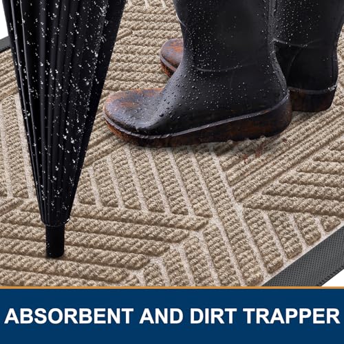Image of Smiry Front Door Mat Outside Entrance, Heavy Duty Sturdy Natural Rubber Doormat, Trap Dirt and Moisture, Easy Clean Low Profile Mats for Indoor Outdoor Entry, Irregular Triangle (29.5x17, Mixed Camel)