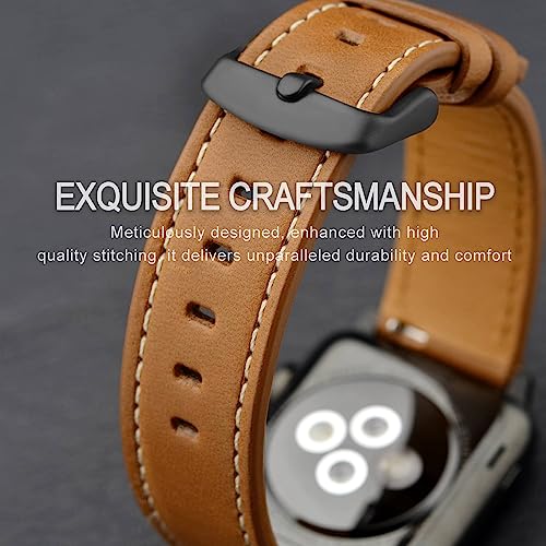 Image of ANNEFIT 19mm Watch Band with Black Buckle, Quick Release Genuine Leather Replacement Strap (Gold Brown)