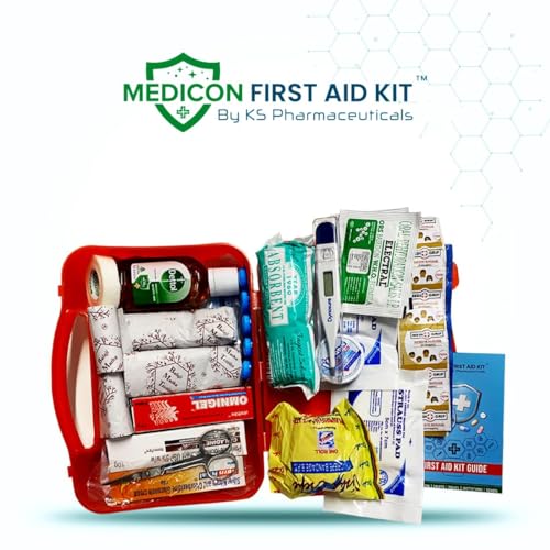 Image of MEDICON First Aid Kit - 56 Piece Emergency Medical Box (21 Items) - Compact Red Case for Home, Car, Office, Travel, Outdoor, Camping & Sports - Fully Packed with Essential First Aid Supplies