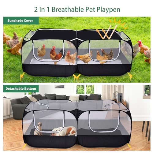 Jhua Pet Playpen for Small Animals, Portable Chicken Run with Detachable Bottom and Cover, Foldable Chicken Coop Indoor Outdoor Pet Pen with Transparent Mesh Walls for Chicken Duck Puppy Cat Rabbit by Jhua - Image 3