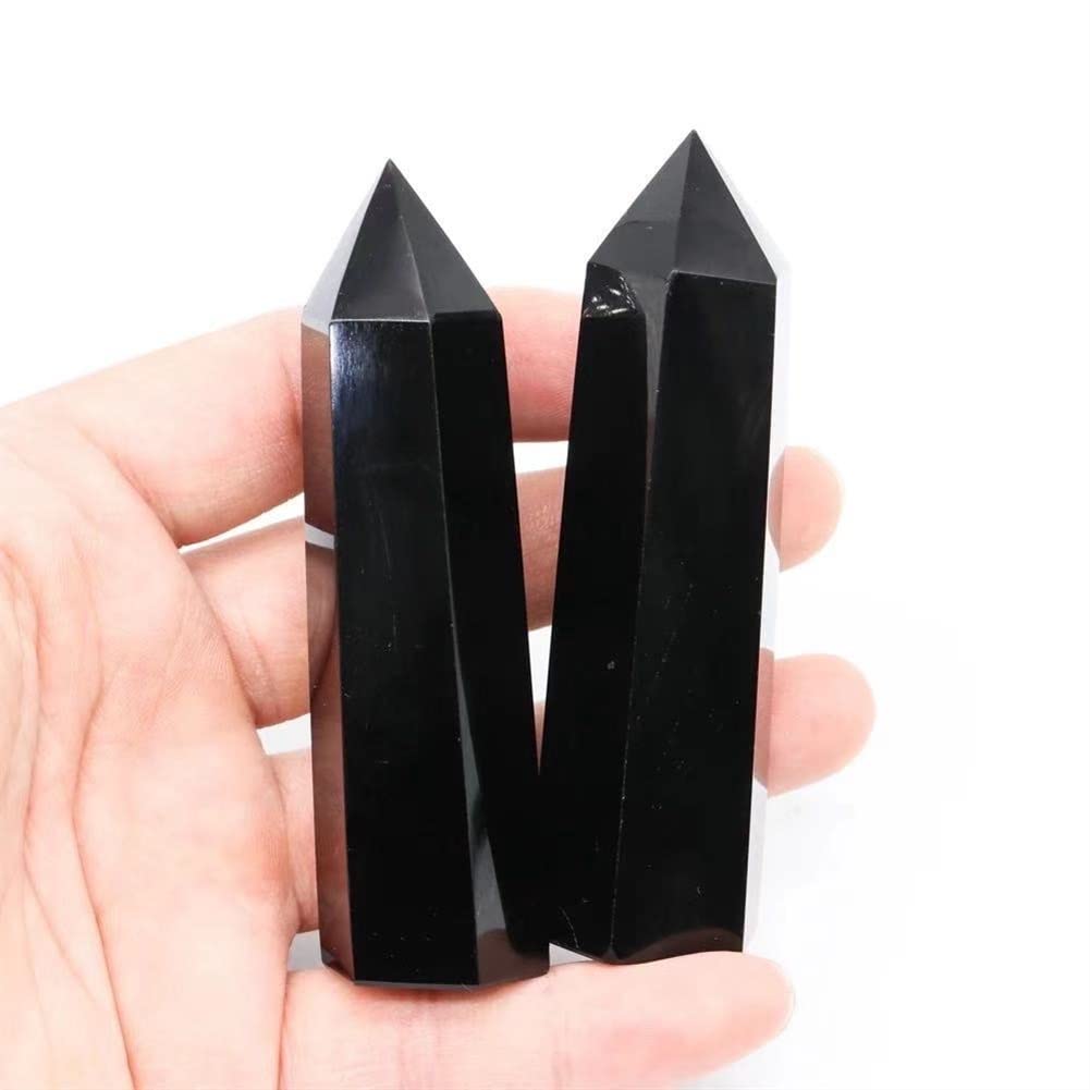 2 Stück natürlicher schwarzer Obsidian, einseitiger Turm, Zauberstab, Kristallstein, 80–90 mm, zur Dekoration, Geschenk, schöner Kristall ERTEYIN