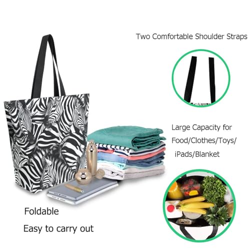 Zebra Background Black White Extra Large Canvas Gym Shoulder Tote,Durable Daily Reusable Top Handle Bag for Mens Womens Yoga Weekender Picnic Beach Travel Market Shopping2