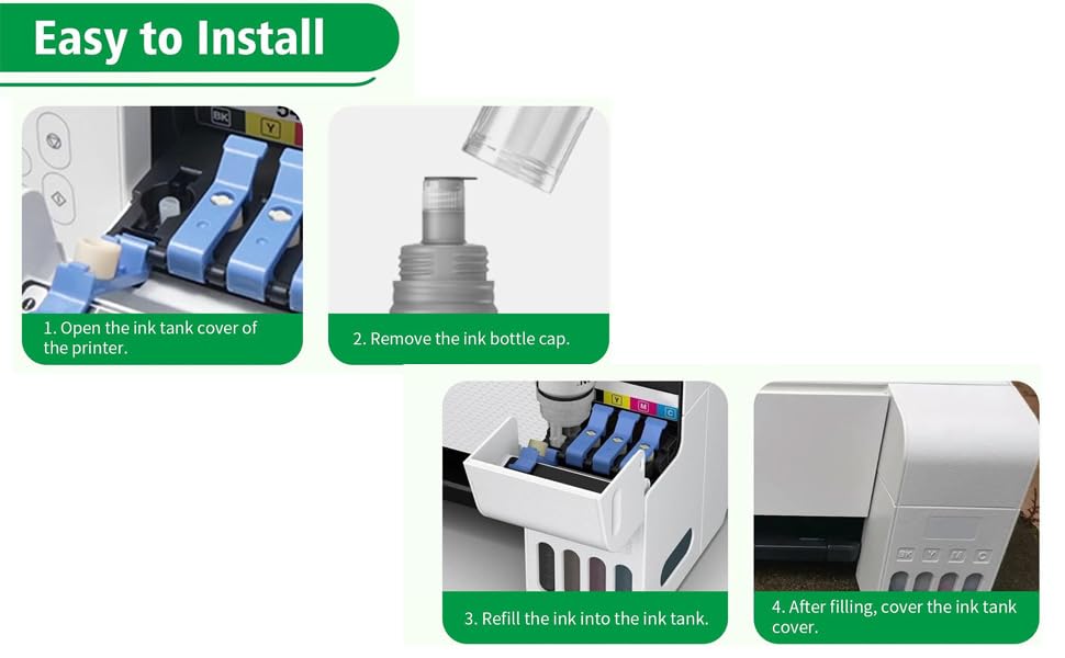 Image of KOSH 003 Refill Ink Compatible for Epson L3110, L3150, L3250, L3252 L3115, L3116, L3101, L3210, L3215, L3216, L3151, L3152, L3156, L5190 Printer Black, Cyan, Magenta & Yellow (Pack of 4)
