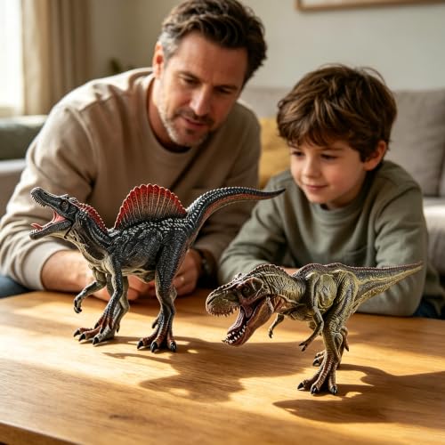Image of 2Pcs Dinosaur Set, 12.2 inch Spinosaurus and 12.2 inch Realistic T-rex, Educational Dinosaur Action Figure Wildlife Animal Model, Great for Collector, Party Favor, Birthday Gifts