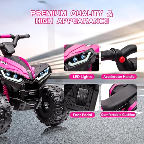 GarveeLife 12V Kids Ride On ATV, 4 Wheeler Electric Vehicle for Kids 3-8 Toddler Battery Powered Toy Car for Boys Girls with Remote Control, LED Lights, Soft Start, Treaded Tires, Music, Pink by GarveeLife - Image 6