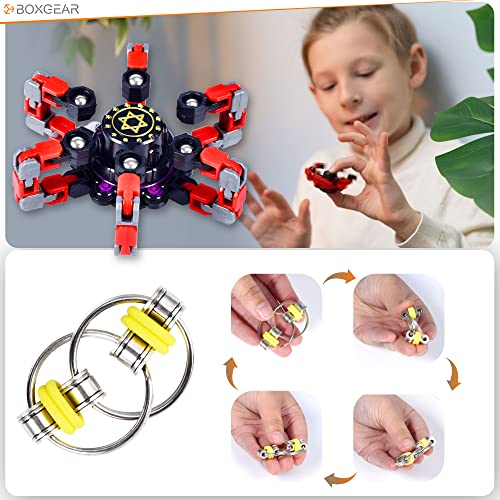 Boxgear Fidget Toys For Adults And Kids – 9Pcs Set Of Fidgets And Sensory Toys For Adults – Premium Small Fidget Toy Pack With Fidget Pad, Flippy Chain, Magnetic Ring - Stress Relief Toy Pack #TOP7