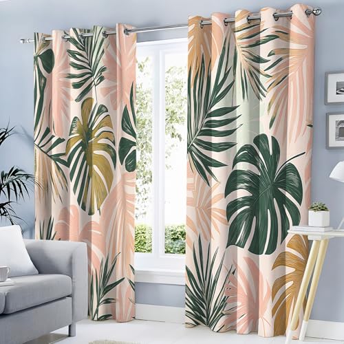 Rideaux occultants monstera rose 117x137 cm isolants à oeillets - 2