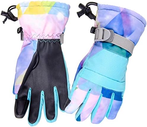 Azarxis Kids Snow Ski Gloves, Children Winter Waterproof Windproof Warm Touchscreen Snowboard Gloves for Boys & Girls (Light Blue, XS (Fit Kids 7-9 Years))