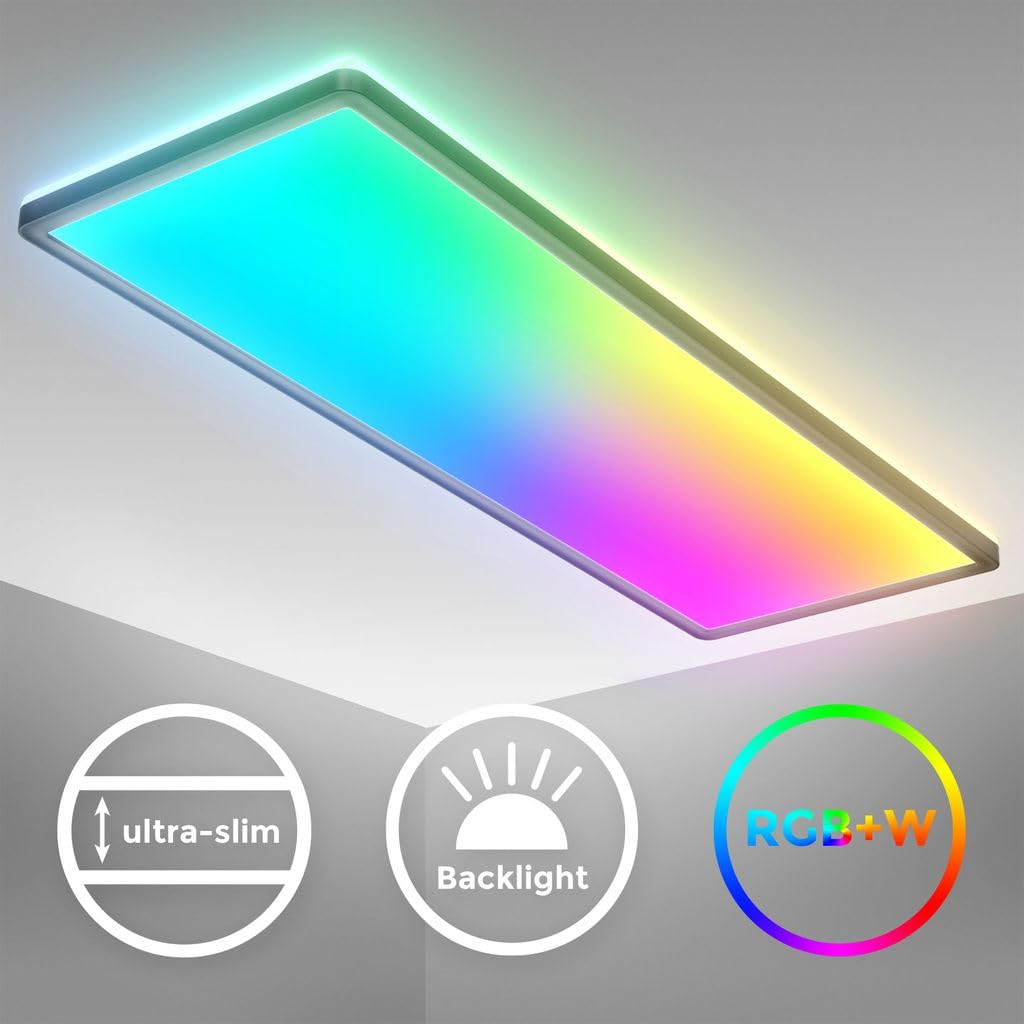 B.K.Licht I Lámpara de techo LED RGB I Panel LED ultra plano I Cambio de color I Lámpara de techo RGBW regulable I Iluminación indirecta I Mando a distancia I Negro