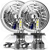 for Chevy C10 K10 K20 1975-1980 Pair 7' Round Hi/Lo Beam,7' Inch Diamond Crystal Clear Semi Sealed Beam Glass Lens Housing Headlights+H4 LED Bulbs,6000K Cool White