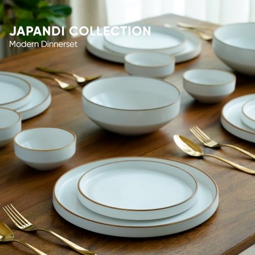 Image of Shay Modern Ceramic Dinner Set, 14 Pcs, White | Crockery Set for Gifting & Dining| Premium Ceramic Dinner Set | Matte Finish (Japandi Dinner Set - White, 14 Piece)