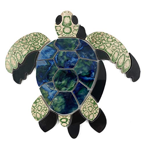 Aquatic Custom Tile 9.5' Green Sea Turtle with Shadow Porcelain Swimming Pool Mosaic