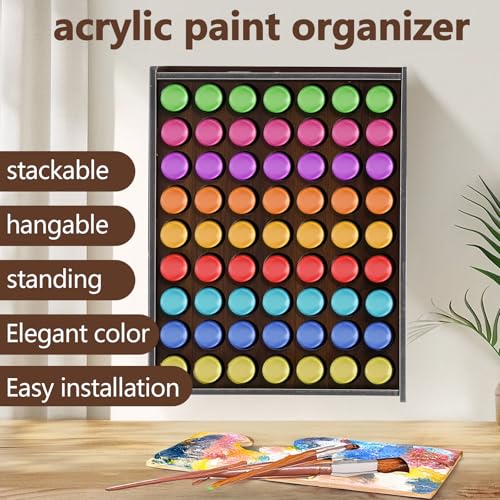 Image of Paint Organizer, 2 Pcs 63 Holes Acrylic Paint Organizer For Storage, Craft Paints Organizers For 2oz Craft Paints And Apple Barrel Vertical Storage(Walnut color)