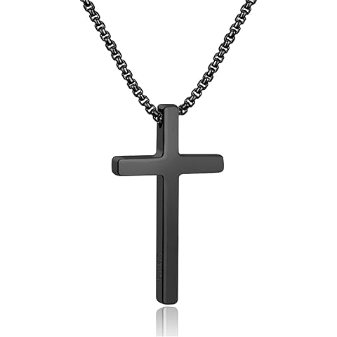 M MOOHAM Cross Necklace for Men, Silver Black Gold Stainless Steel Plain Cross Pendant Necklace for Men Box Chain 16-30 Inch