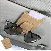 8sanlione Sunglasses Holder for Car Sun Visor, Magnetic Leather Glasses Hanger Clip, Eyeglass and Ticket Card Storage Mount, Auto Interior Accessories Universal for Vehicle SUV Truck Beige