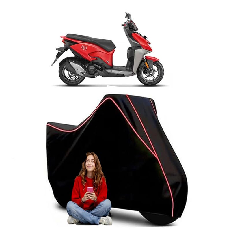 Image of Xoom 125 cc Scooty Bike Cover Water Resistant Outdoor Use Universal Fit Scooters Motorcycles Heavy Duty UV Protection Dust Rain Scratch Resistant Elastic Bottom Black Blue Piping