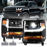 TUSDAR Headlight Assembly Fits for 2016 2017 2018 Chevy Silverado 1500 Pickup HID/Xenon [with D5S HID Bulb] Projector Headlights Replacement Factory Headlamp Driver & Passenger Side