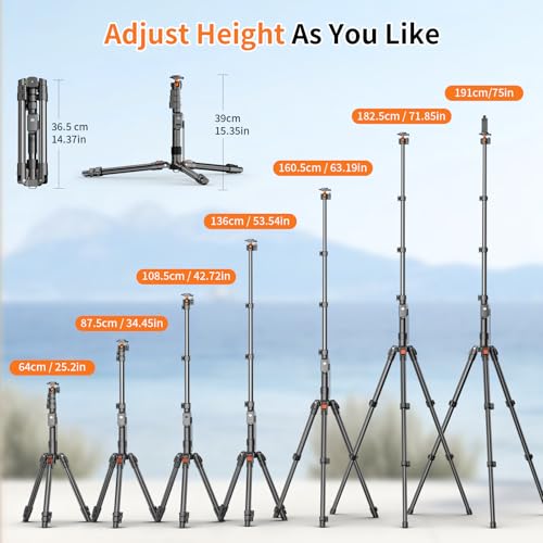 Image of XXZU 75 inch Camera Tripod,Aluminum Tripod for Camera Phone /Monopod with Remote | Cell Phone Tripod for iphone with Ball Head,Camera Stand for Canon /Sony /DSLR /Digital Camera Accessory Kits,Max Load 17.64lb