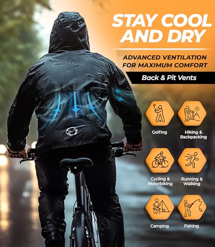 Foxelli FOXELLI_RAIN_SUIT_XL Waterproof Rain Suit – Durable Breathable Lightweight Rainwear For Men & Women Perfect thumb #5