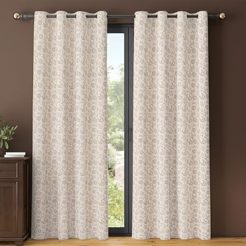 Image of Yellow Weaves 2 Pcs Jacquard Botanical Eyelet Long Door Curtain - Perfect for Home, Office, Bedroom, Living Room & Balcony - 9 Feet (Beige)