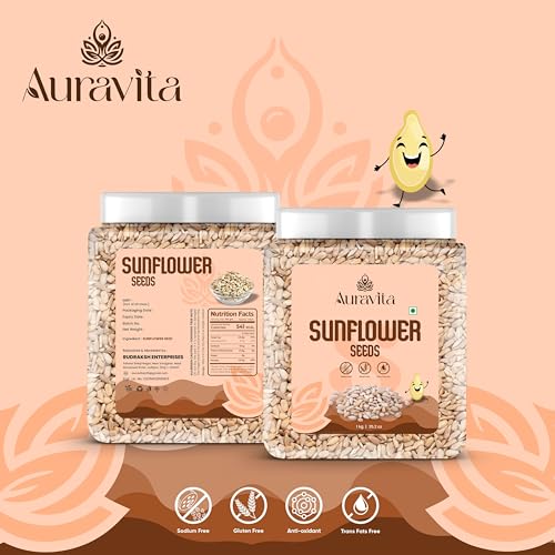 Image of Auravita Premium Sunflower Seeds 1kg | Rich in Protein, Fiber & Healthy Fats | Raw Seeds for Eating | High in Protein, Fiber & Magnesium Jar Pack