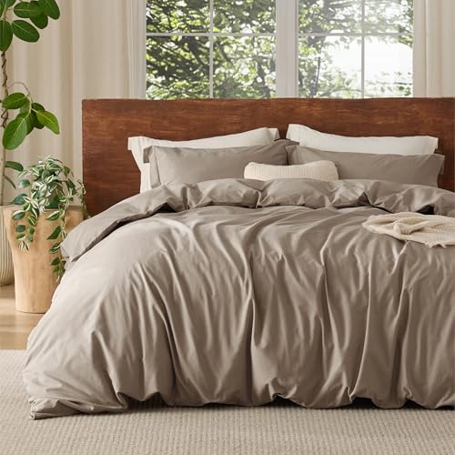 Bedsure 100% Washed Cotton Duvet Cover Cal King - Latte Minimalist Cotton Duvet Cover Linen Like for All Seasons - GentleSoft™ Plain Simple Bedding (Latte, California King, 104"x98")