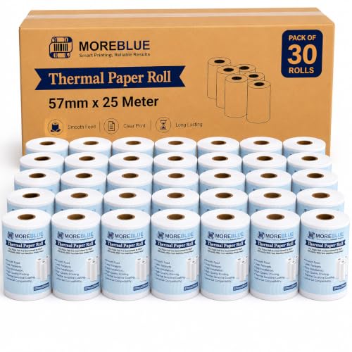 Image of 57mm x 25 Meter Thermal Receipt Paper Roll, BPA-Free, Print for POS, Credit Card Machines, Cash Registers (Pack of 30)