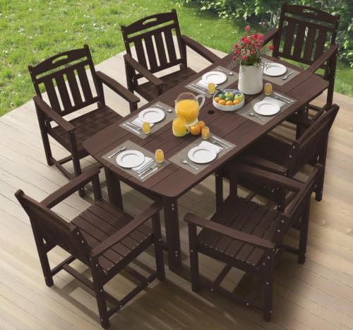 Image of Ciokea HDPE Outdoor Dining Set of 6, Patio Table and Chairs Sets, Brown