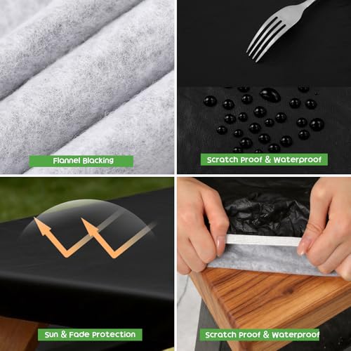 Picnic Table Cover with Bench Covers, Fitted 6ft Waterproof Tablecloth Set for Outdoor Camping & RV - Includes 1 Table Cover & 2 Bench Covers with Drawstring Storage Bag, 30"x72", Solid Black — view 3