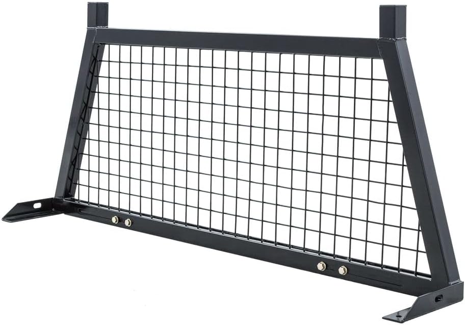ELEVATE OUTDOOR Adjustable Headache Rack for Pickup Truck Bed, 63.5"–78.5" Wide - Steel Mesh Cab Window Protector, No-Drill Stake Pocket Mount, Ladder, Lumber, and Long Cargo Support
