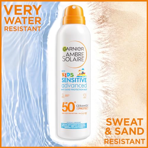 Garnier Ambre Solaire SPF 50+ Kids Anti-Sand Mist, Children's Sun Protection Spray, Non-Greasy and Fast-Absorbing, Water- and Sand-Resistant, Hypoallergenic, Sensitive Advanced, 150 ml - Image 5