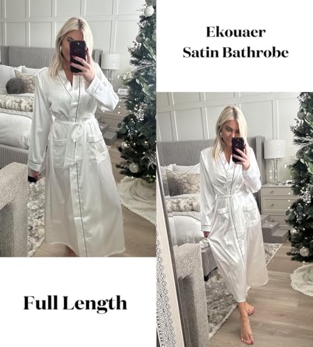 Image of Ekouaer Satin Robes for Women Long Sleeve Silk Bathrobe Soft Lightweight Full Length Sleepwear Bridesmaid Wedding Party Robes