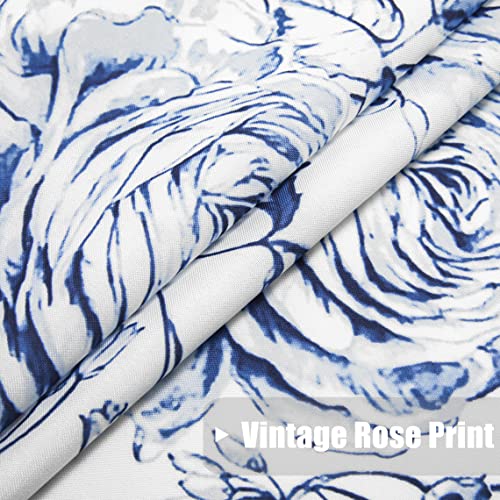 Beauoop Boho Floral Light Filtering Fabric Curtains 84 Inch Long For Living Room Bedroom Botanical Rose Print Rustic Canvas Privacy Protection Drapes Grommet Window Treatment, 2 Panels, 52" Wide, Blue #TOP4