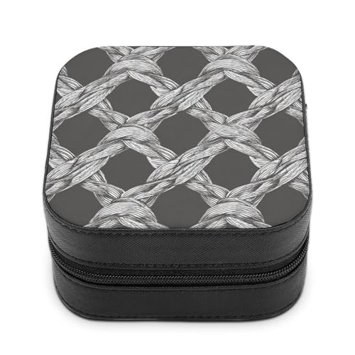 Jubonexis Joyero pequeño con cordón de nudo gris, portátil, de piel sintética, mini expositor, caja de almacenamiento para joyería de viaje para mujer