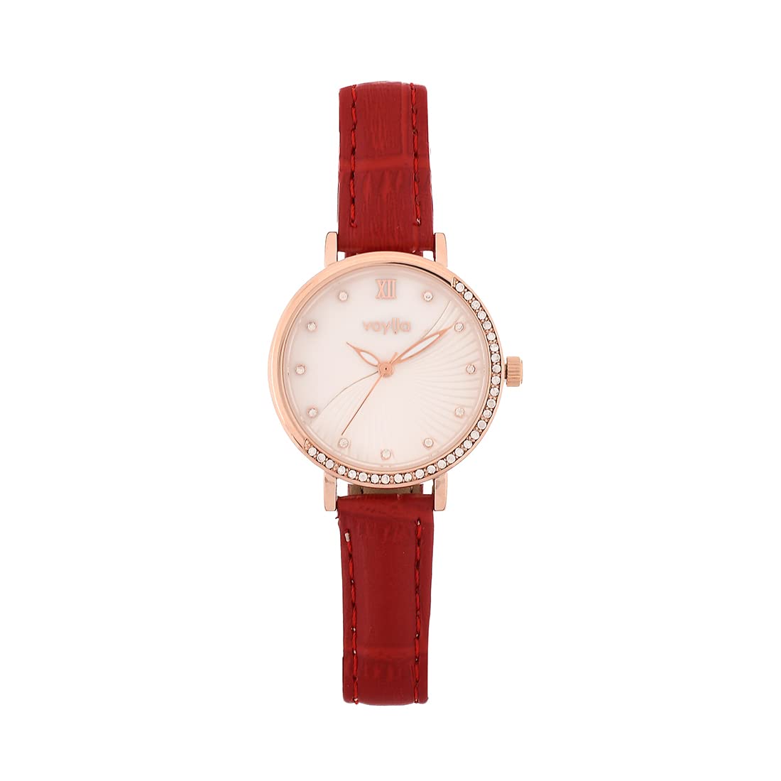 Voylla Sleek Red Strap Embellished Dial Leather Bracelet Style Straps Analogue Quartz Movement Ladies Watch for Women and Girls (B0BT8313YR) Amazon Price History, Amazon Price Tracker