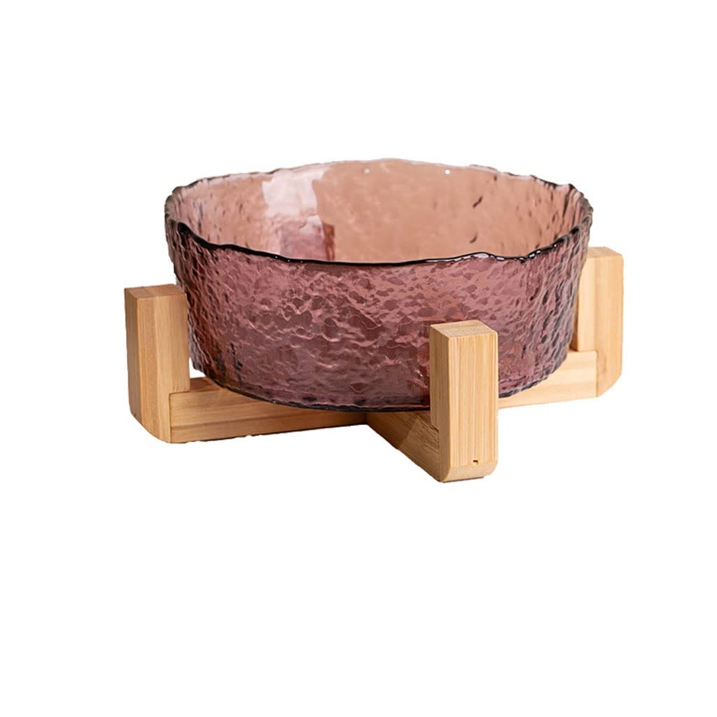 ULTRAWAVE Bols pour la Cuisine Saladier Verre Transparent Marteau Motif Maison Légumes Fruits Dessert Bol Cristal Saladier avec Support en Bois Saladier(B2pc)