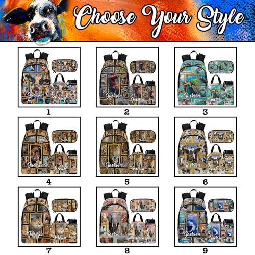 Animal Print Personalied Boys Backpack Lunch Bag Set with Name, Custom Lion Tiger Print School Bookbag for Preschool Kindergarten, Charming Gift for School & Outdoor Adventures2
