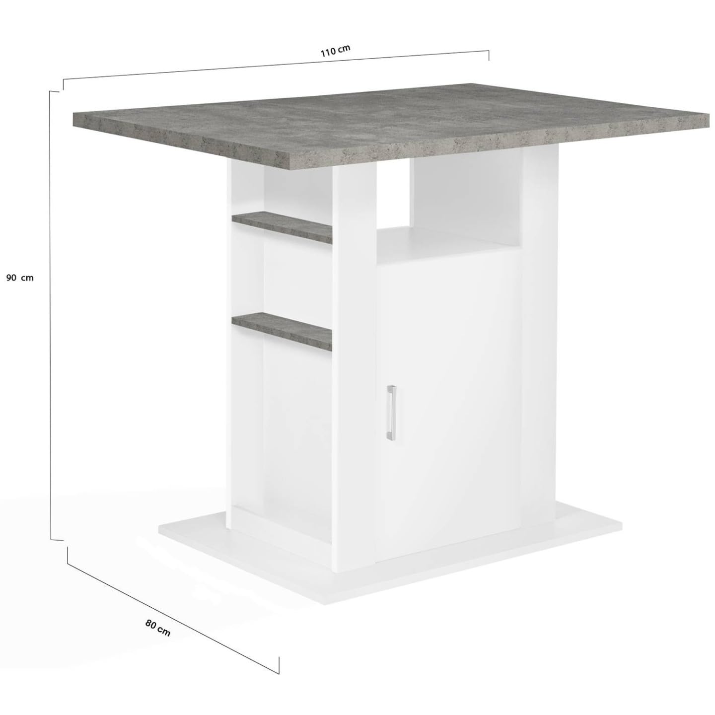 IDMarket - Ilot Central UGO 110 cm Plateau Effet béton et Blanc avec rangements