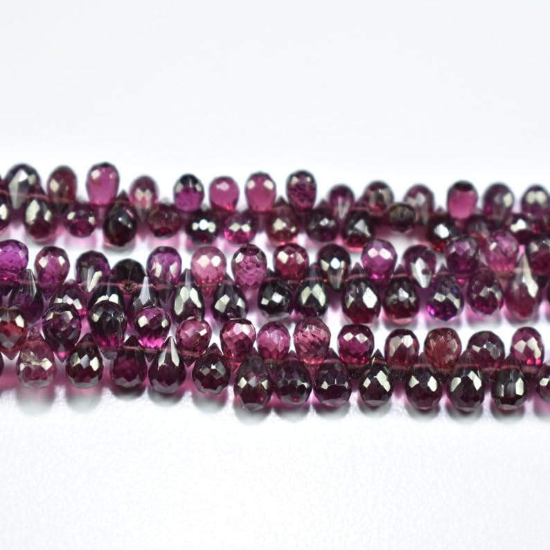 Perles à facettes en rhodolite naturelle en larme pour fabrication bijoux DIY