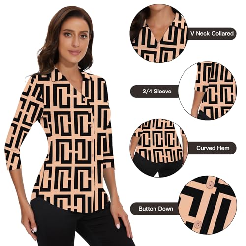 Image of Soneven Womens Golf Polo Shirts 3 /4 Long Sleeve V Neck Button Down Shirts Business Causal Work Blouses Tops