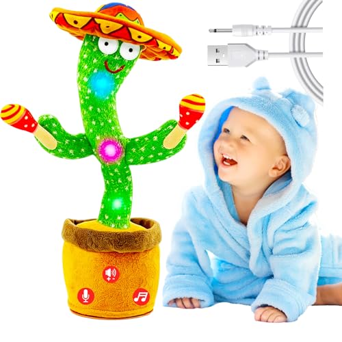 Vitosup Tanzender Sprechender Kaktus Baby Spielzeug Lautstärke einstellbar Nachahmend Singend Wiederholend Interaktives Plüsch-Babyspielzeug/Geschenk für Jungen Mädchen (Kaktus Trommel Akku)