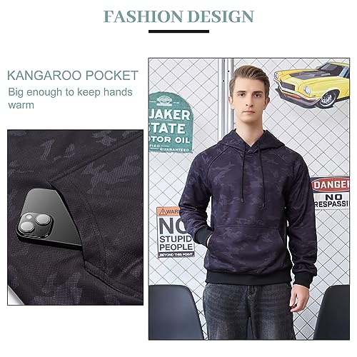 Image of AOTORR Men's Pullover Hoodie Blend Fleece Long Sleeve Contrast Color Military Sweatshirt with Kanga Pocket