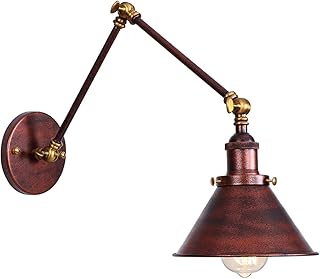 Lámpara de pared moderna, lámpara de pared de metal con brazo giratorio, lámpara de pared industrial retro ajustable con cable (20 20 cm), latón negro (color: dorado) (latón antiguo rojo)