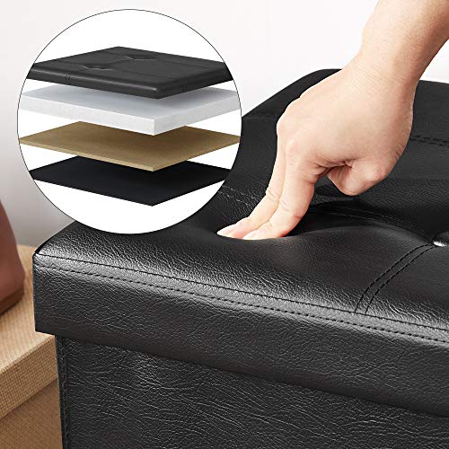 SONGMICS Puff Almacenaje, Baúl de Almacenaje Plegable, 38 x 110 x 38 cm, Taburete Reposapiés, Banco de Cubo, Soporta hasta 300 kg, para Sala de Estar, Dormitorio, Entrada, Negro LSF701
