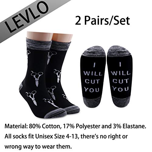 LEVLO Funny Hairdresser Gift Hair Stylist Socks I Will Cut You Cotton Socks Cosmetology Graduation Gift2
