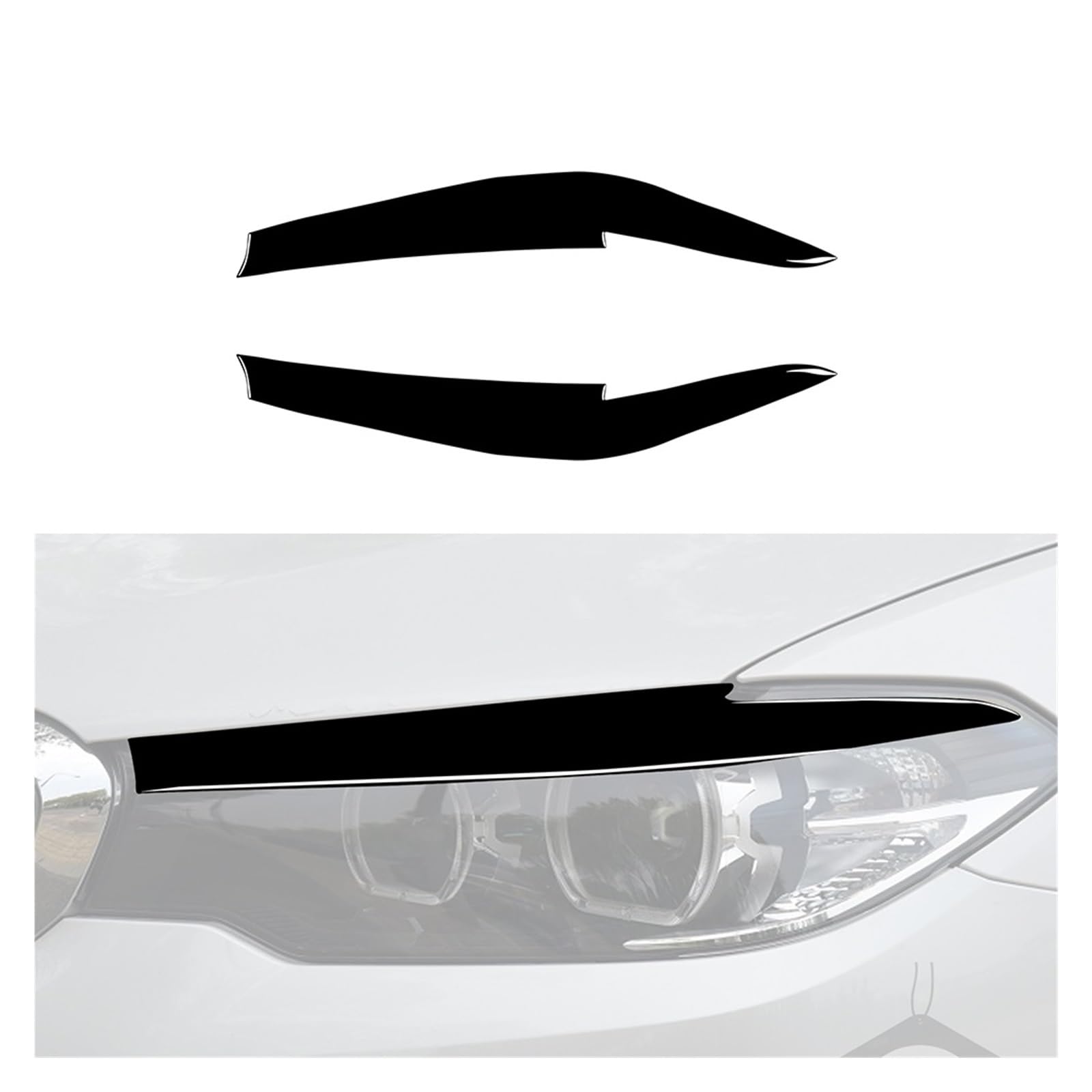 Auto-Augenbrauenaufkleber for den linken und rechten Scheinwerfer, Compatible With に適合BMW 5er-Reihe G30 G38 2018, Klavierlack-Augendeckelabdeckung, Außenzubehör, dekorativ
