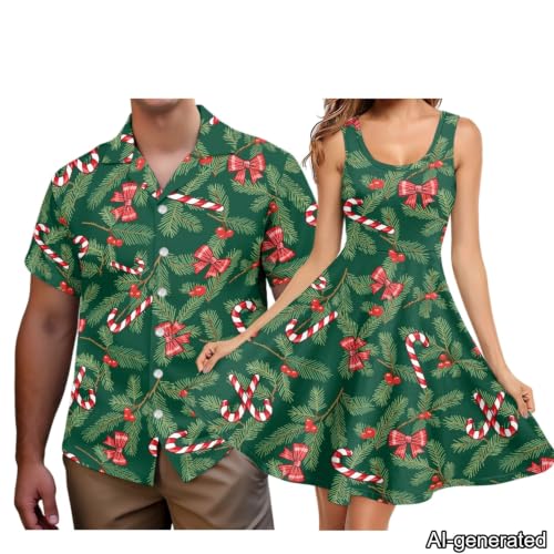 Image of Dreaweet Summer Dresses for Women A-Line Sleeveless Flowy Sun Dresses,Men's Casual Button-Down Shirts,Couple Matching Outfits