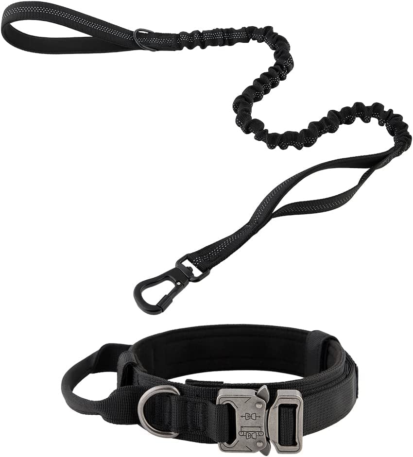 JupiterJX Tactical Dog Collar And Lead Set, Military Dog Collar With Lead Heavy Duty Metal Buckle, Adjustable Dog Collar With Control Handle For Medium Large and Extra Large Dogs (Black Set, M)