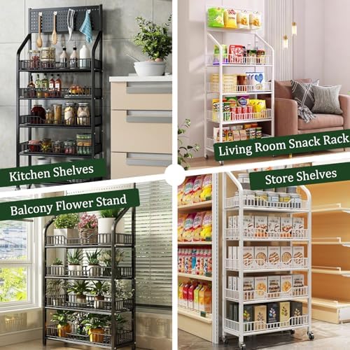 Store Display Rack Wall Mounted Storage Rack,Heavy-Duty Metal Candy Display Rack with Wheels and Hook, Retail Shelf Cart Organizer for Snack and Potato Chip, Store and Home Kitchen Use