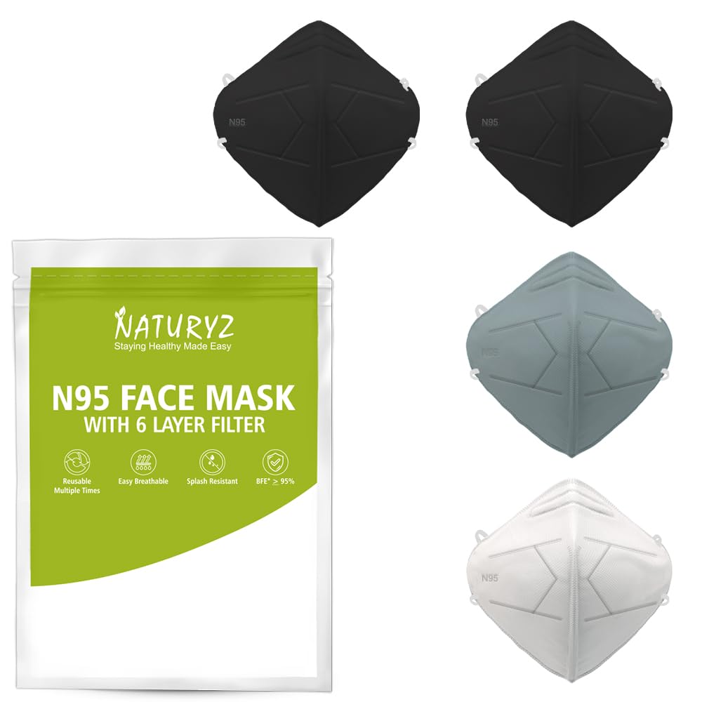 Naturyz Nonwoven Fabric N95 Niosh & Iso Certified Reusable 3D Ergonomic Honeycomb Face Mask With 6 Layer Protection, Nose Pin & Adjustable Ear Loops With 95% Filtration (Multicolour)(Pack Of 4) (B0CMQWJ6QZ) Amazon Price History, Amazon Price Tracker